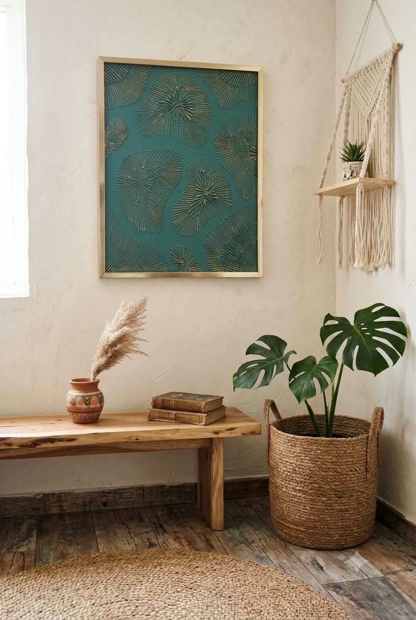 Botanical Gold displayed on a wall in a styled interior