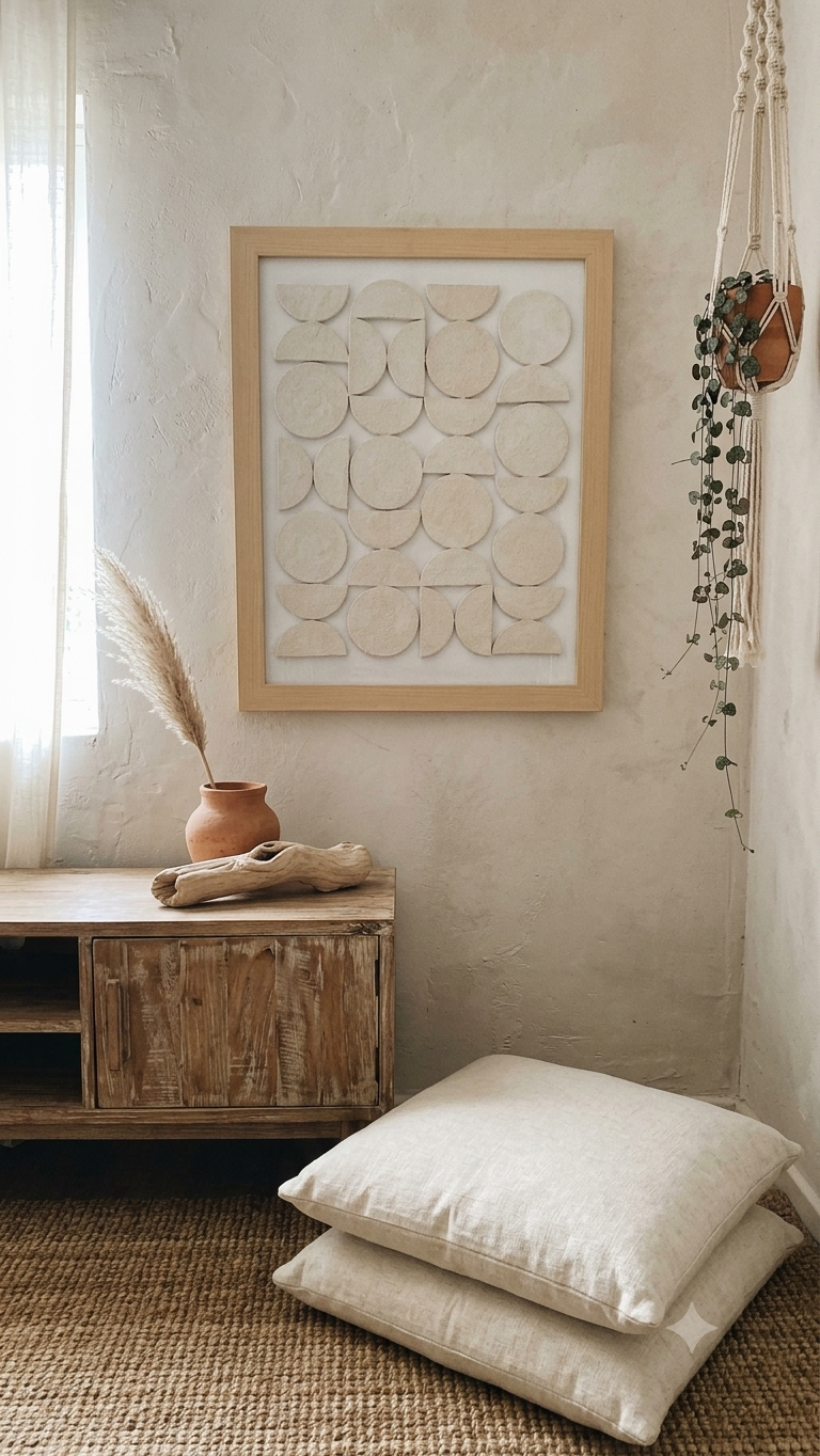 Geometric Relief displayed in a light, minimal interior